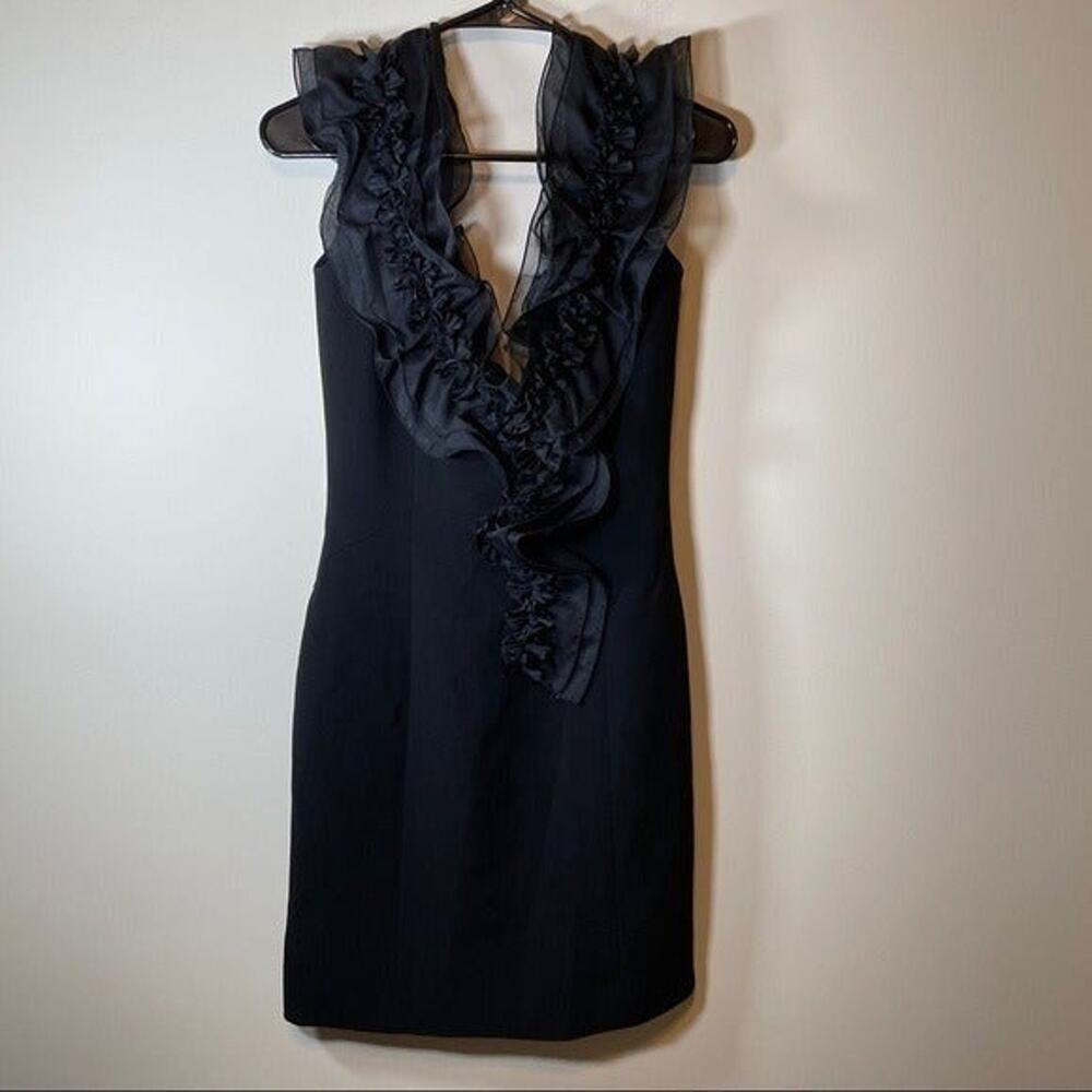 Edward Achour Paris Black Ruffle Sleeveless Laine Wool Dress Size 40 FR / 8 US